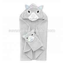 100% de haute qualité organique bambou doux couleur blanc capuche bébé serviette de bain HDT-9011 Chine usine mignon animal serviette de bébé